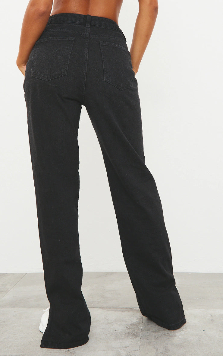 Washed Black L30 Denim Split Hem Jeans