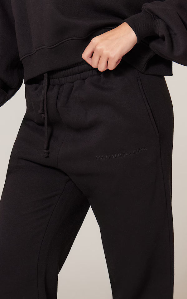 Black Oversized Embroidered Cuffed Sweatpants