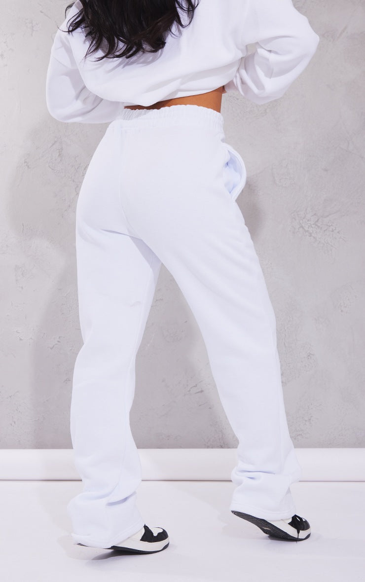 White High Waist Straight Leg Joggers