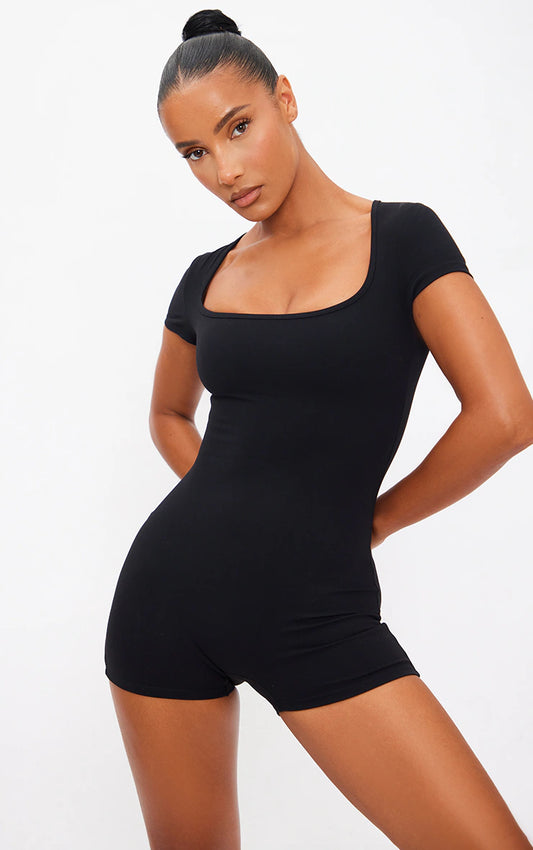 Black Square Neck Contour Sculpt Unitard
