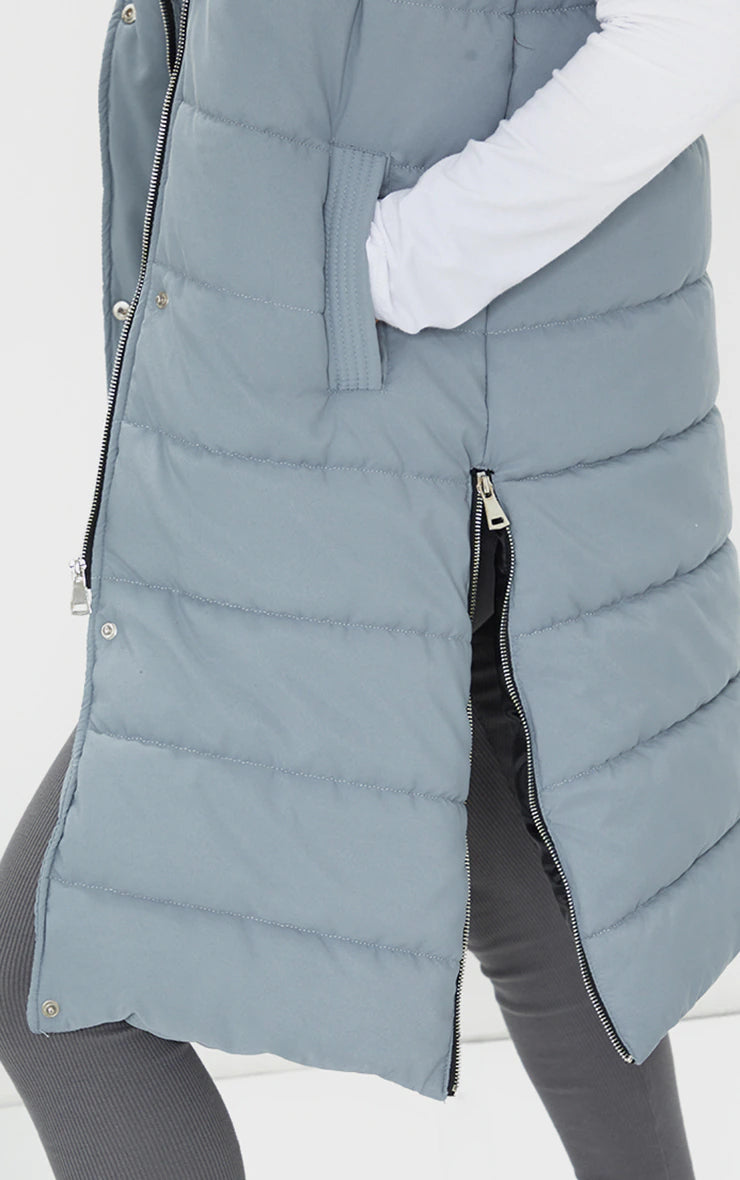 GREY PANEL PADDED LONGLINE VEST