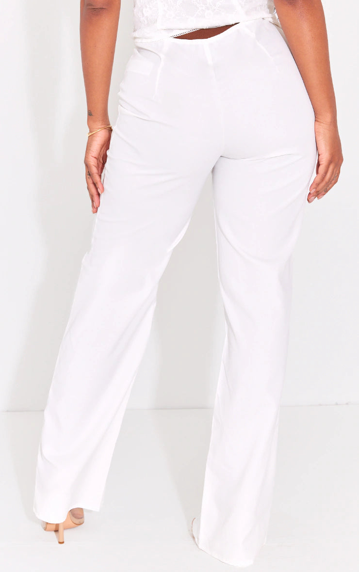 Shape White Lace Insert Woven Straight Leg Pants