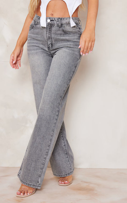 Grey Faded Wash Straight Leg Jeans