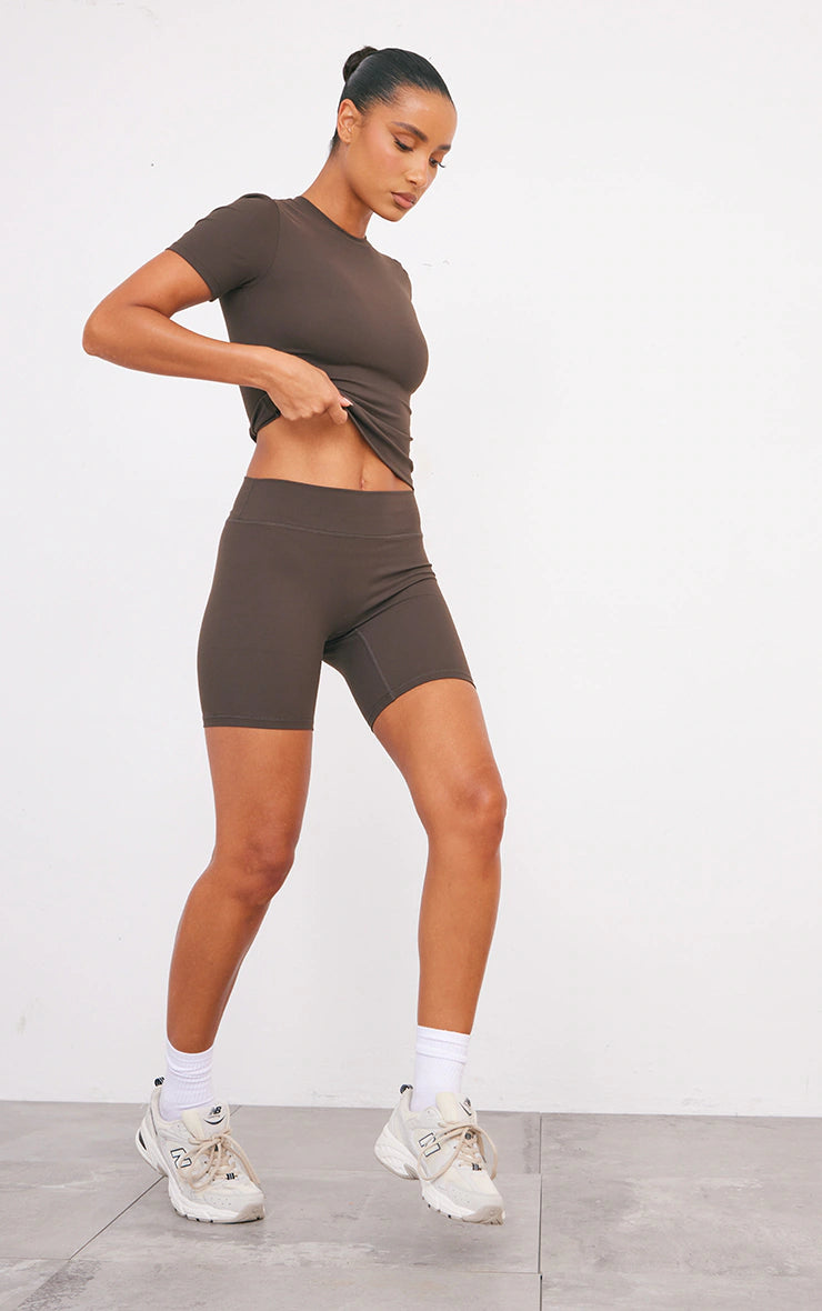 Espresso Sculpt Longline Short Sleeve Gym Top