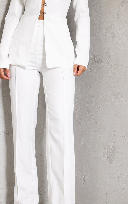 White Wide Leg High Waist Trousers