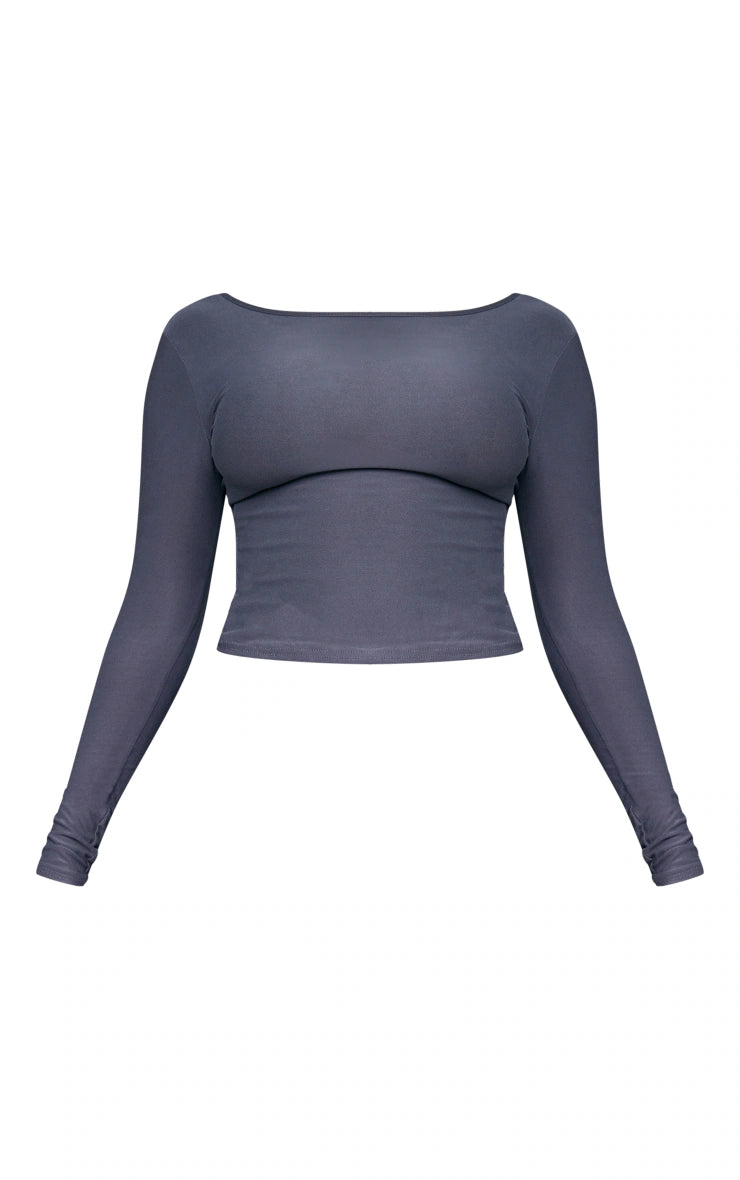 Charcoal Soft Touch Long Sleeve Longline Top