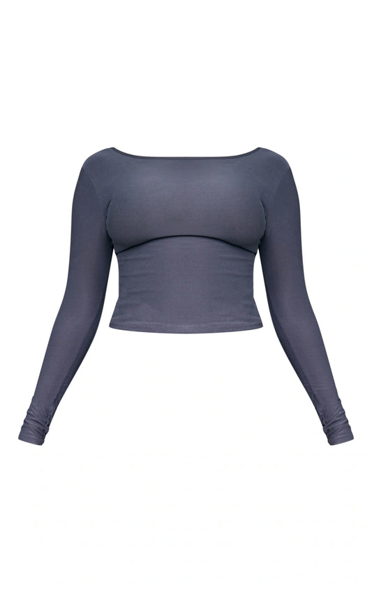 Charcoal Soft Touch Long Sleeve Longline Top