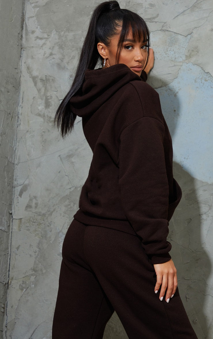 PETITE CHOCOLATE BANDAGE DETAIL OVERSIZE HOODIE