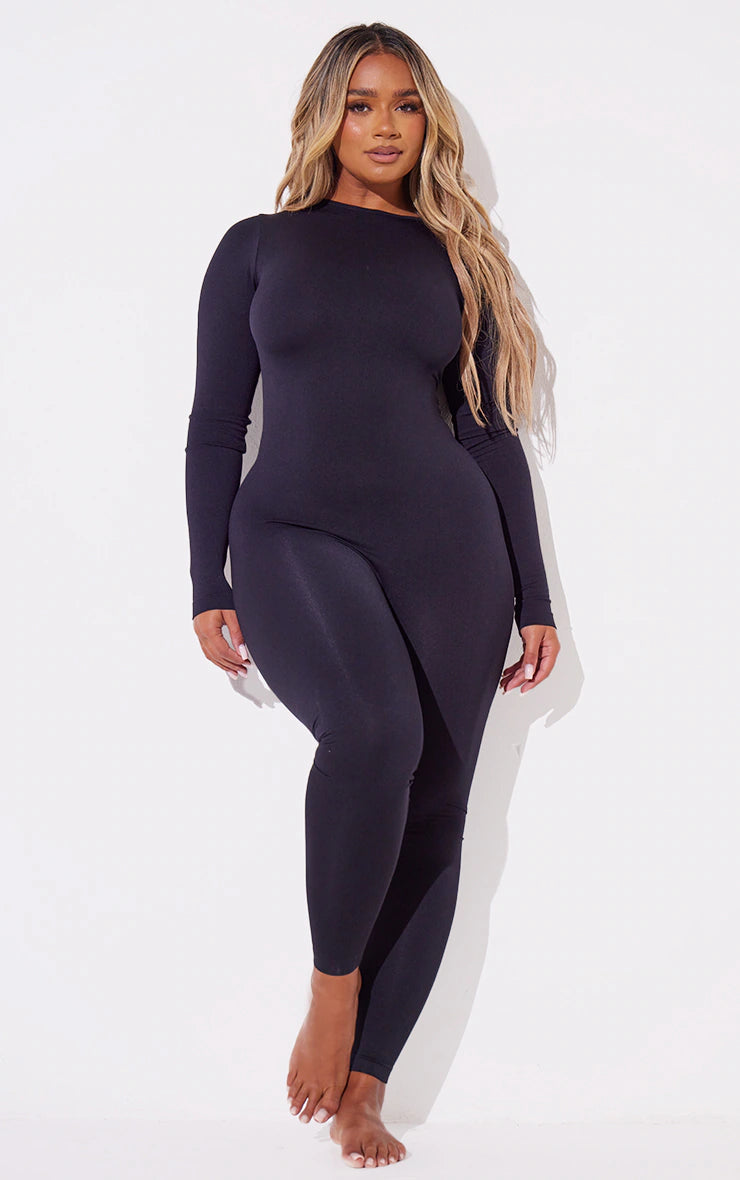Shape Black Stretch Seamless Long Sleeve Jumpsuit