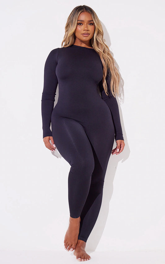 Shape Black Stretch Seamless Long Sleeve Jumpsuit