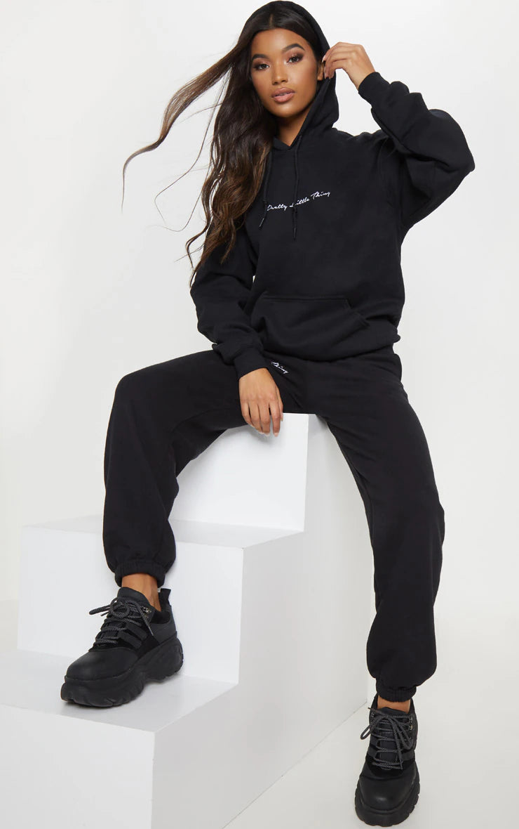 Black Embroidered Oversized Hoodie