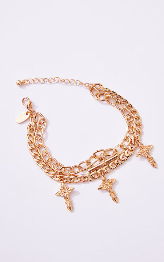 Gold Layered Chunky Chain Cross Bracelet