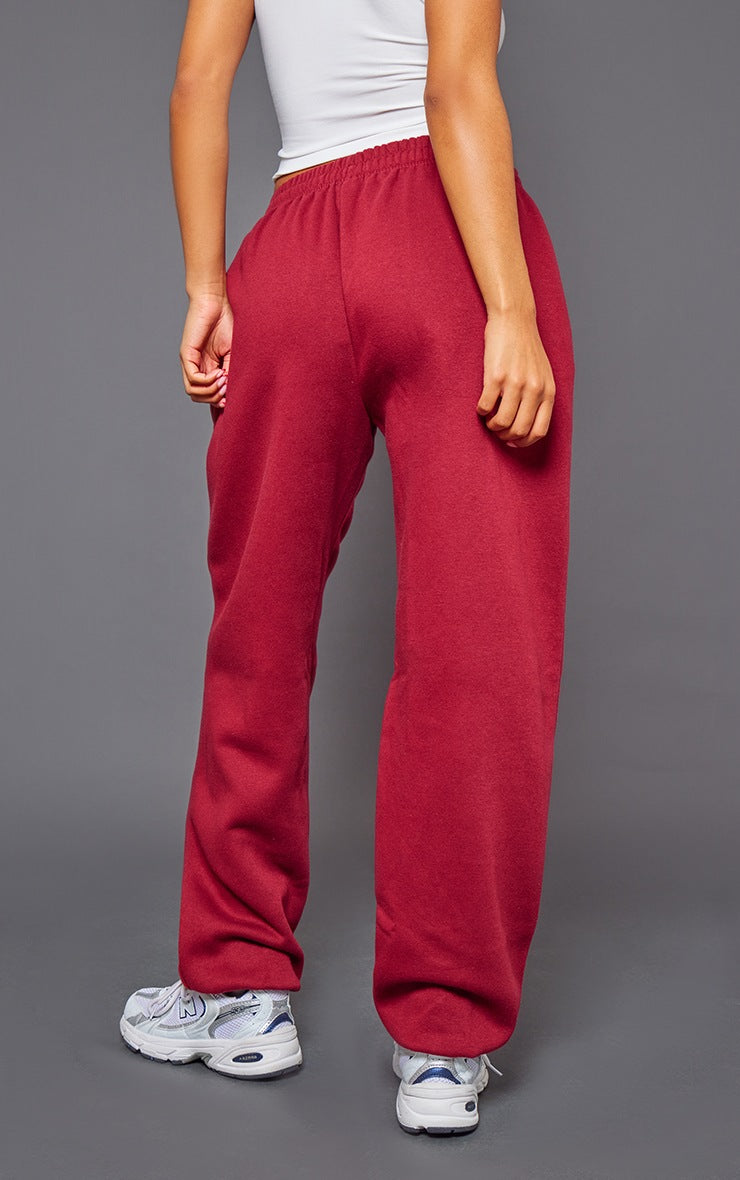 Cherry Red Pintuck Detail Oversized Joggers