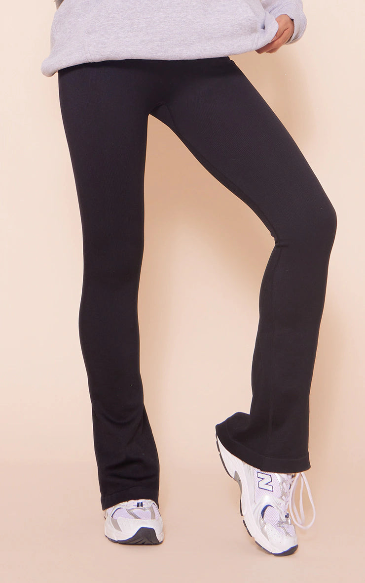 Maternity Black Snatched Ribbed Flared Pants
