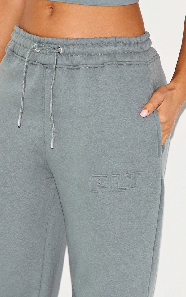Plt - Petite Teal Plt Embossed Wide Leg Joggers