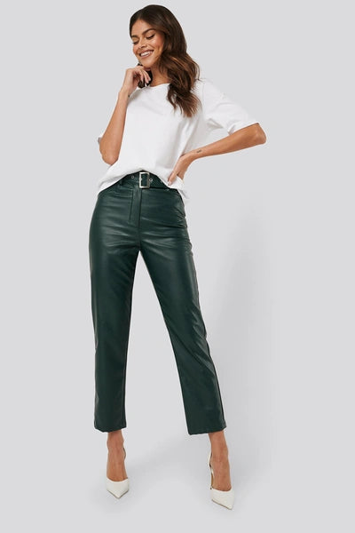 Belted Pu Leather Pants