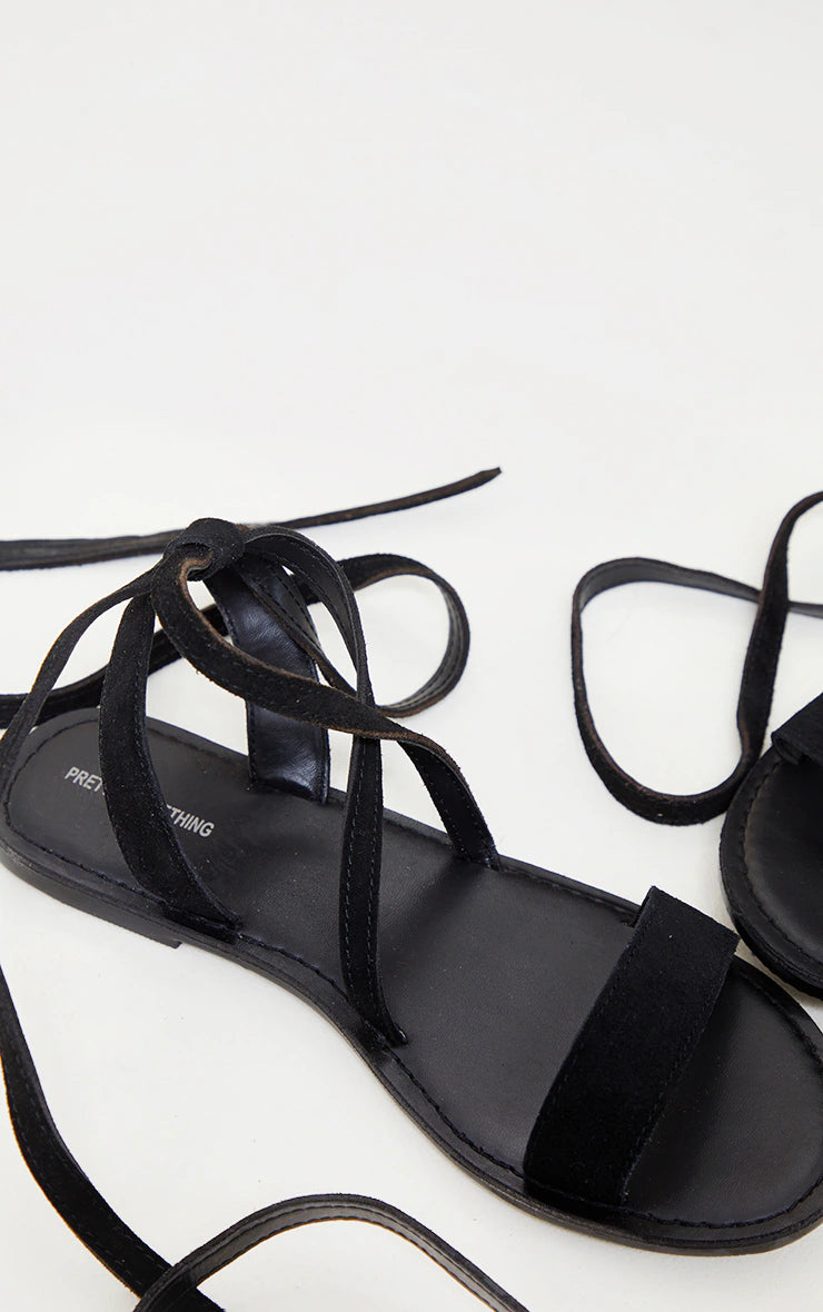 Black Wide Fit Suede Strappy Basic Sandal