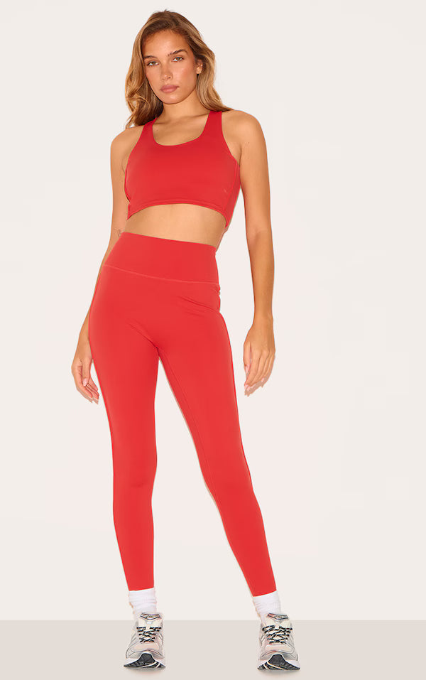 Plt Red Sculpt Contrast Detail High Waist Gym Leggings