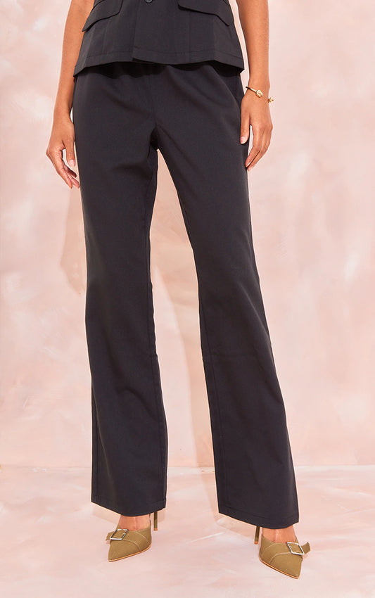 Tall Black Elasticated Waist Wide Leg Pants