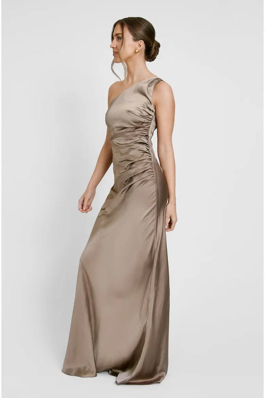 Six stories - One Shoulder Gathered Bridesmaid Dress truffle