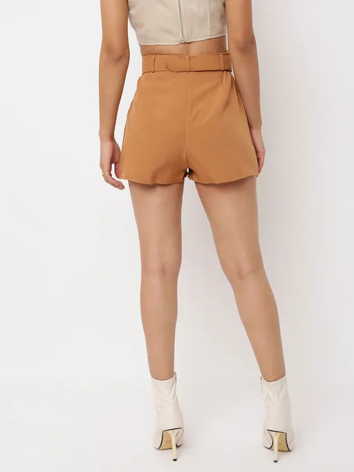 Tall Tailored Belted Shorts Camel