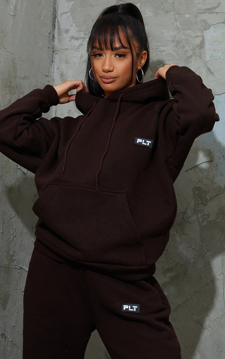 PETITE CHOCOLATE BANDAGE DETAIL OVERSIZE HOODIE