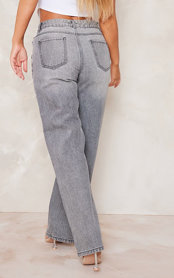 Grey Faded Wash Straight Leg Jeans