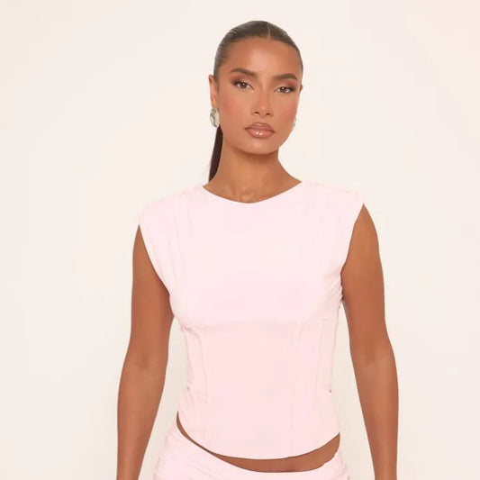 Sleeveless Binding Detail Top In Pink Slinky