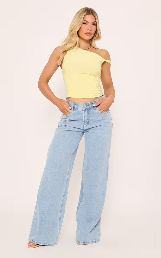 Ego - Twist Strap Detail Top In Yellow Slinky