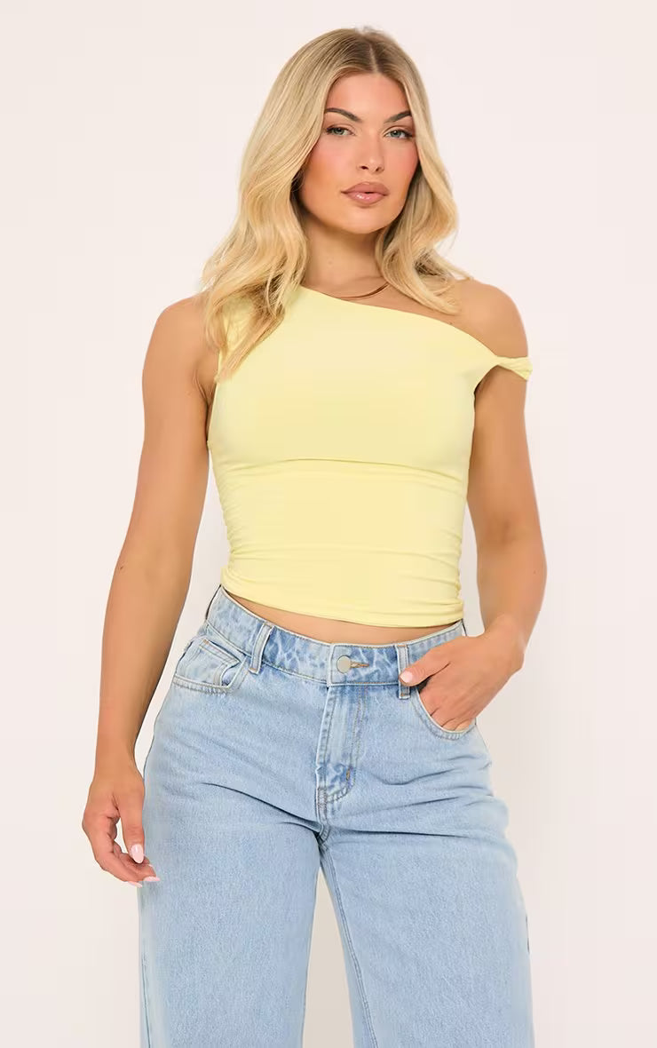 Ego - Twist Strap Detail Top In Yellow Slinky
