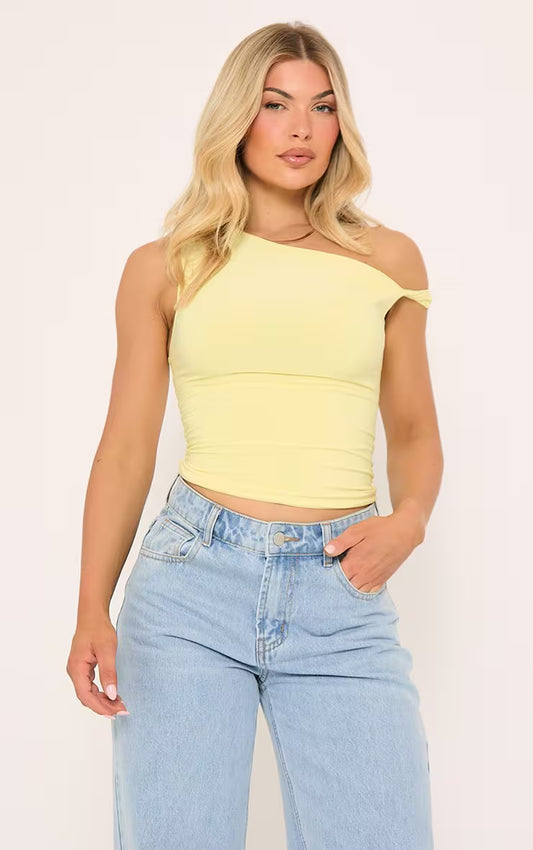 Ego - Twist Strap Detail Top In Yellow Slinky