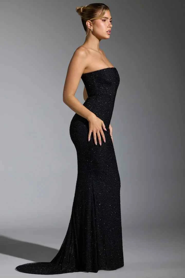 OhPolly - Embellished Corset Gown in Black