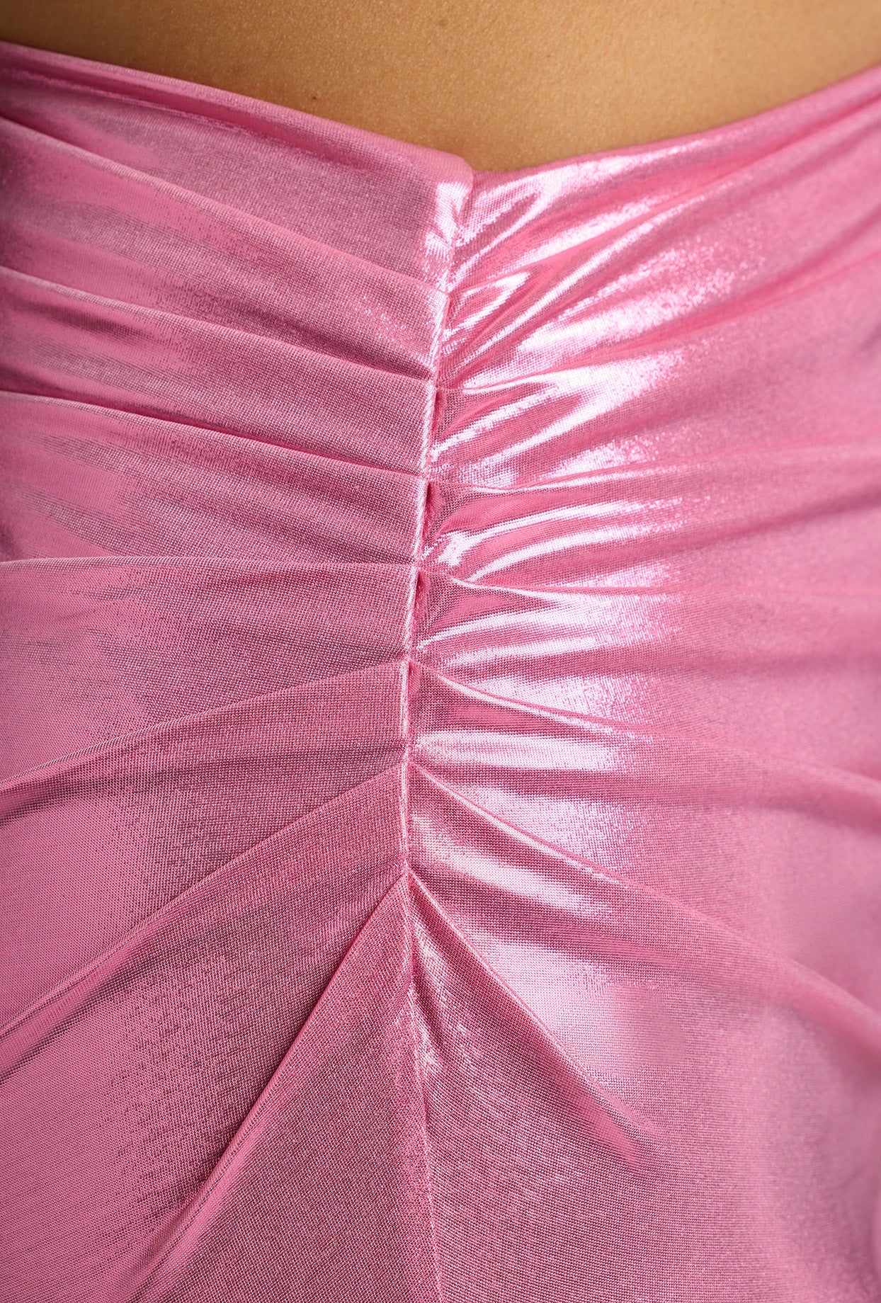 Ohpolly - Draped Metallic Jersey Maxi Dress in Rose Pink