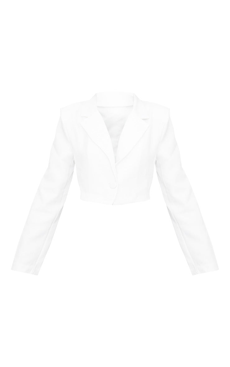 WHITE BUTTON DETAIL CROPPED BLAZER