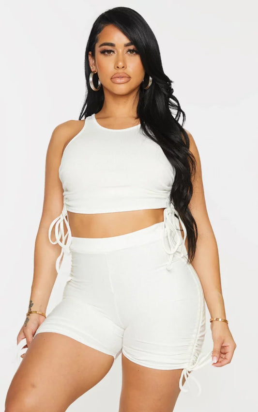 Shape Cream Rib Ruched Side Sleeveless Crop Top