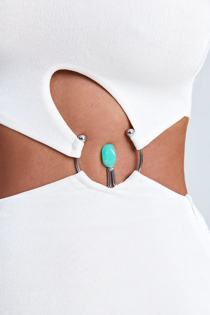Ohpolly - Hardware Detail One-Shoulder Maxi Dress in White