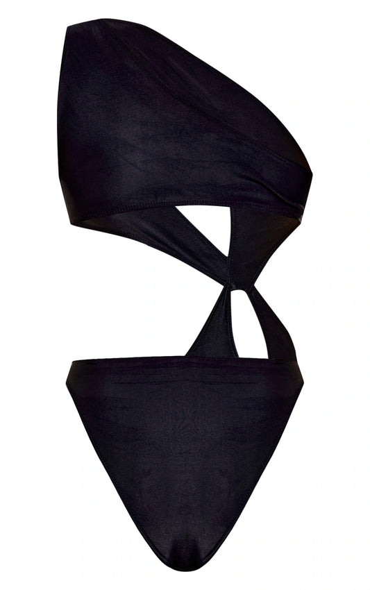 Black One Shoulder Loop Swimsuit