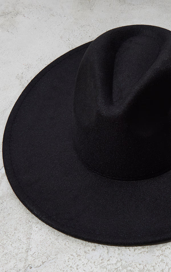 Black Wide Brim Fedora Hat