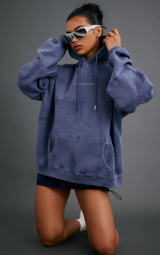 WASHED BLUE SEAM DETAIL RIB POCKET HOODIE