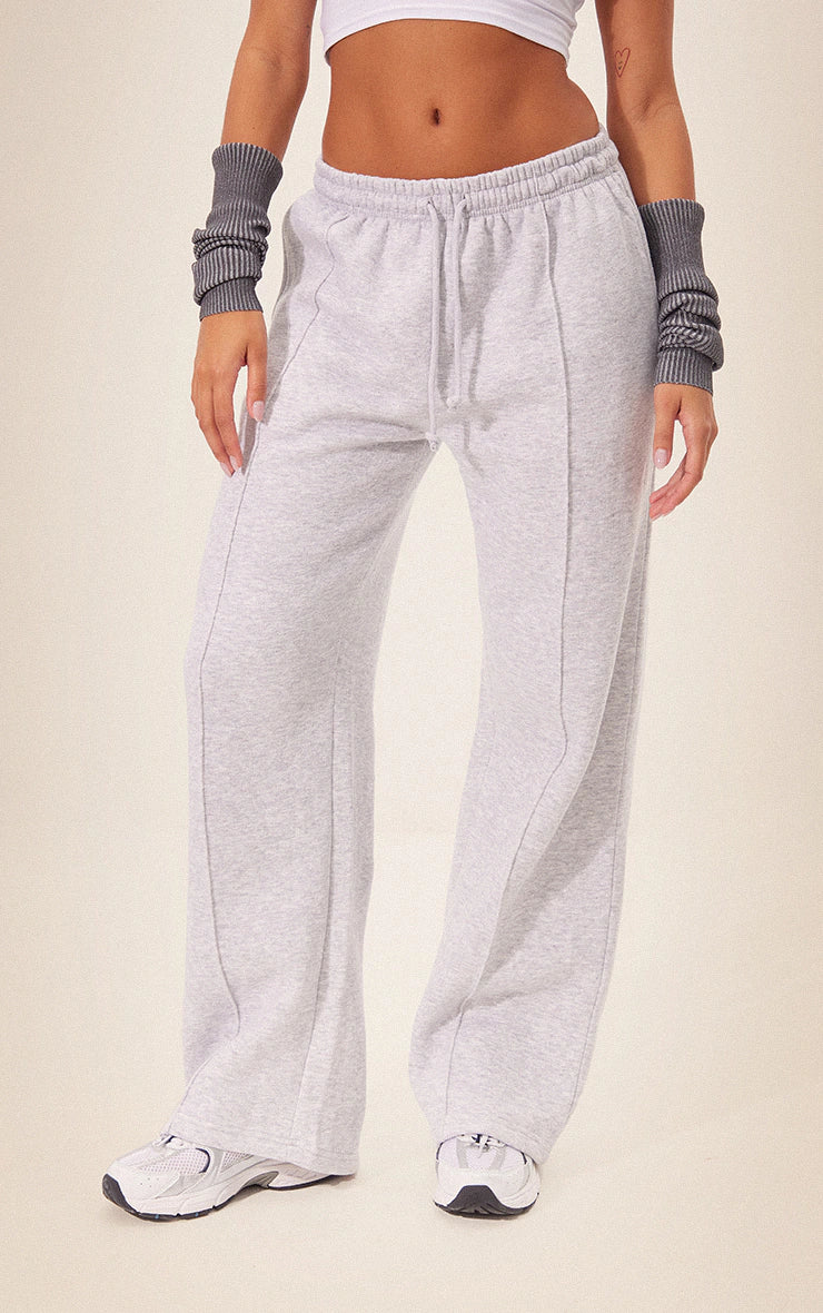 Ash Grey Pintuck Drawstring Straight Leg Joggers