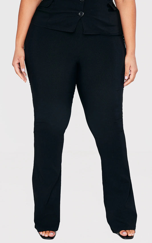 PLUS BLACK STRETCH WOVEN FLARE LEG PANTS