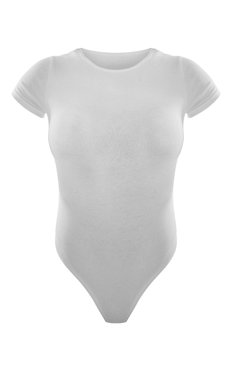 White Basic Cotton Blend Fitted Short Sleeve Bodysuit