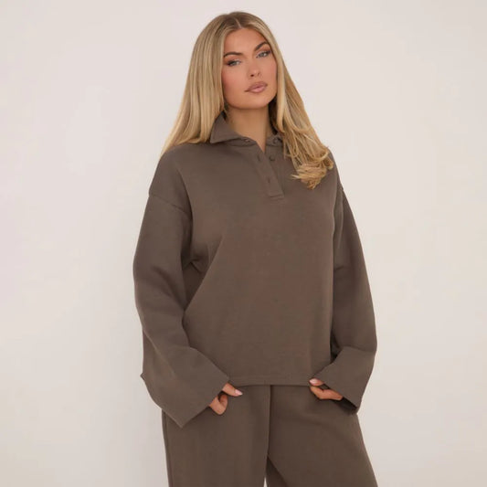 Polo Collar Sweatshirt In Brown