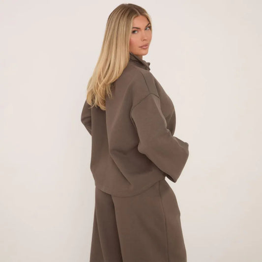 Polo Collar Sweatshirt In Brown