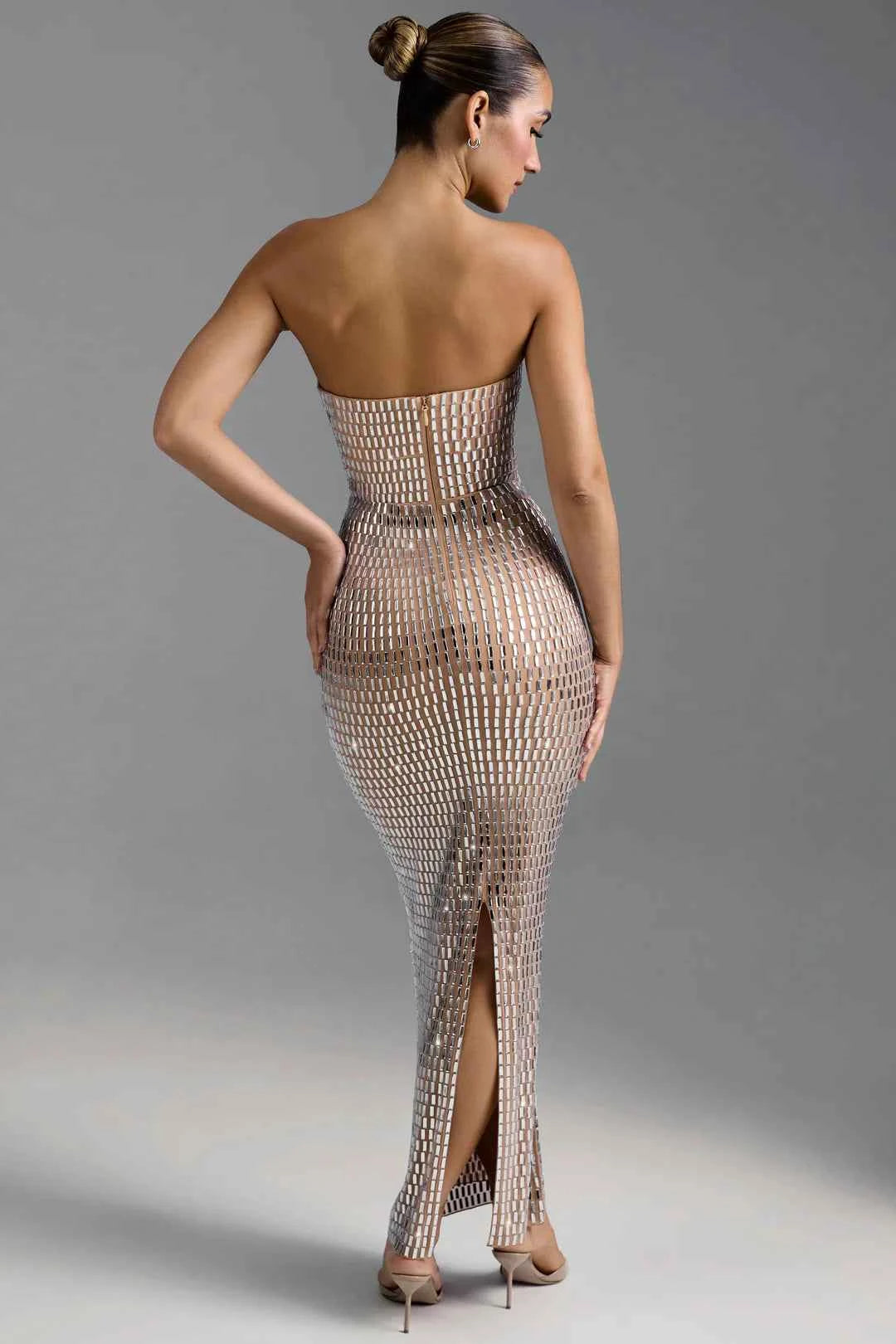 OhPolly - Embellished Bandeau Maxi Dress in Almond