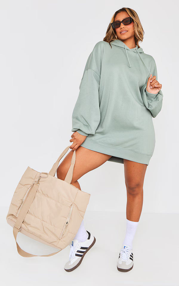 Sea Green Oversized Hooded Sweat Jumper Dress