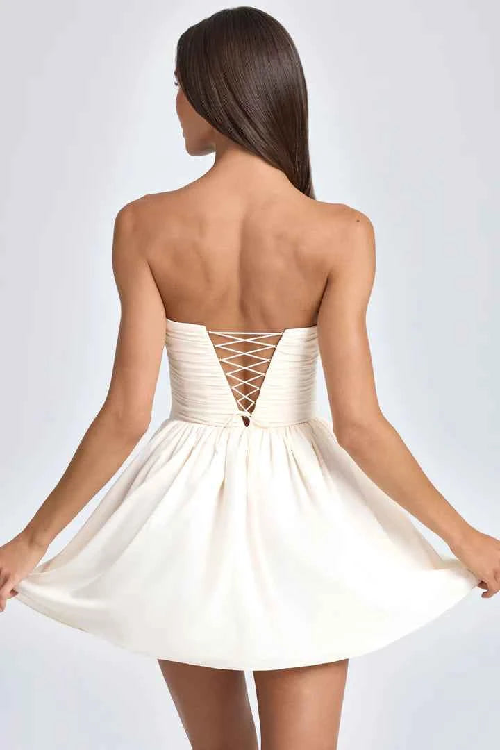 Ohpolly Bandeau Floral-Applique Corset Mini Dress in Ivory