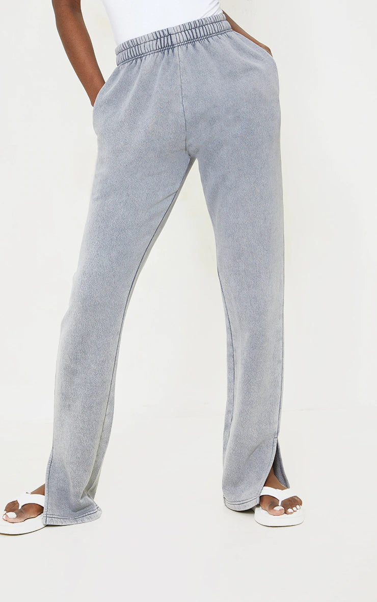 Tall Grey Washed Split Hem Joggers