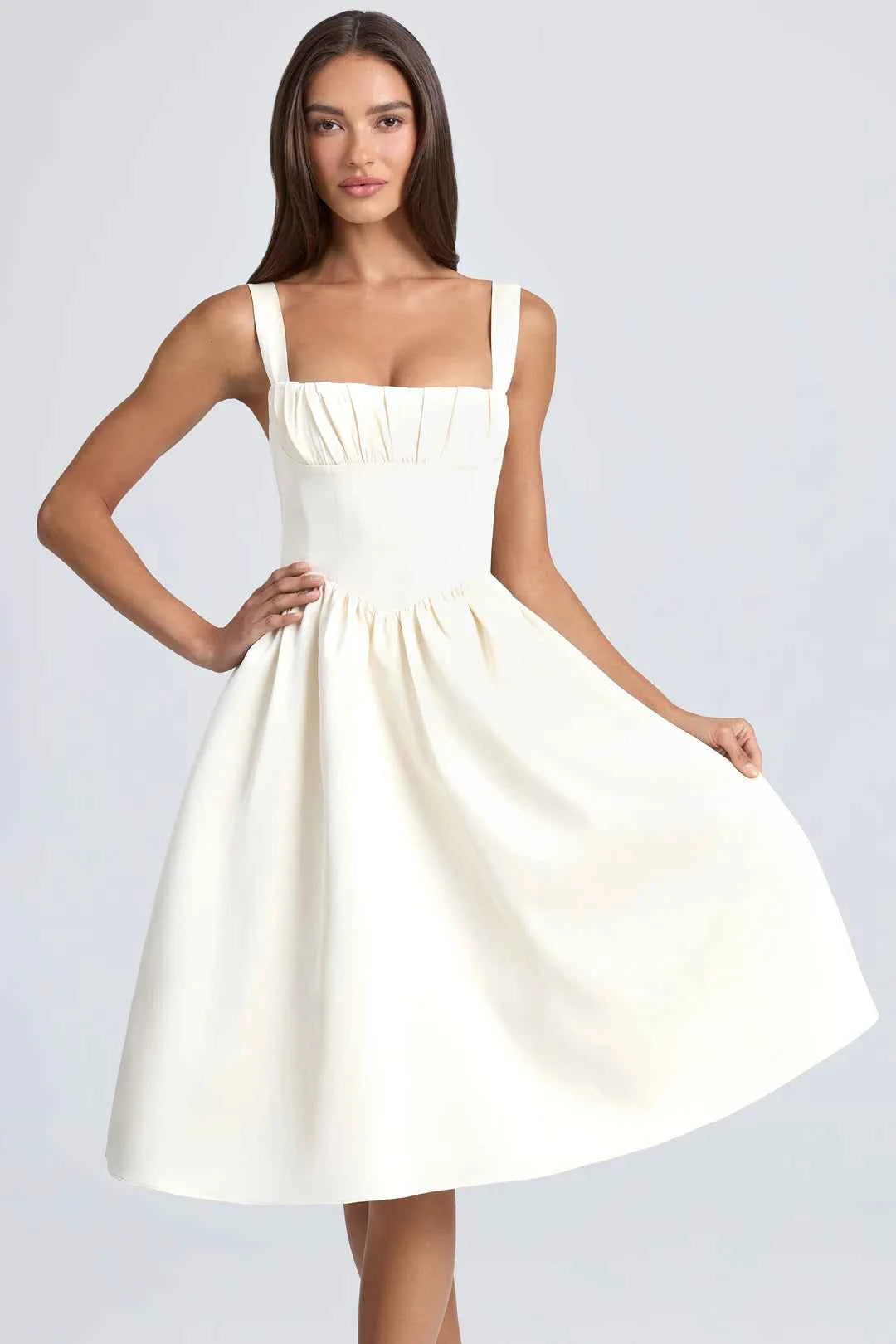 OhPolly - Draped Corset Midaxi Dress in Ivory