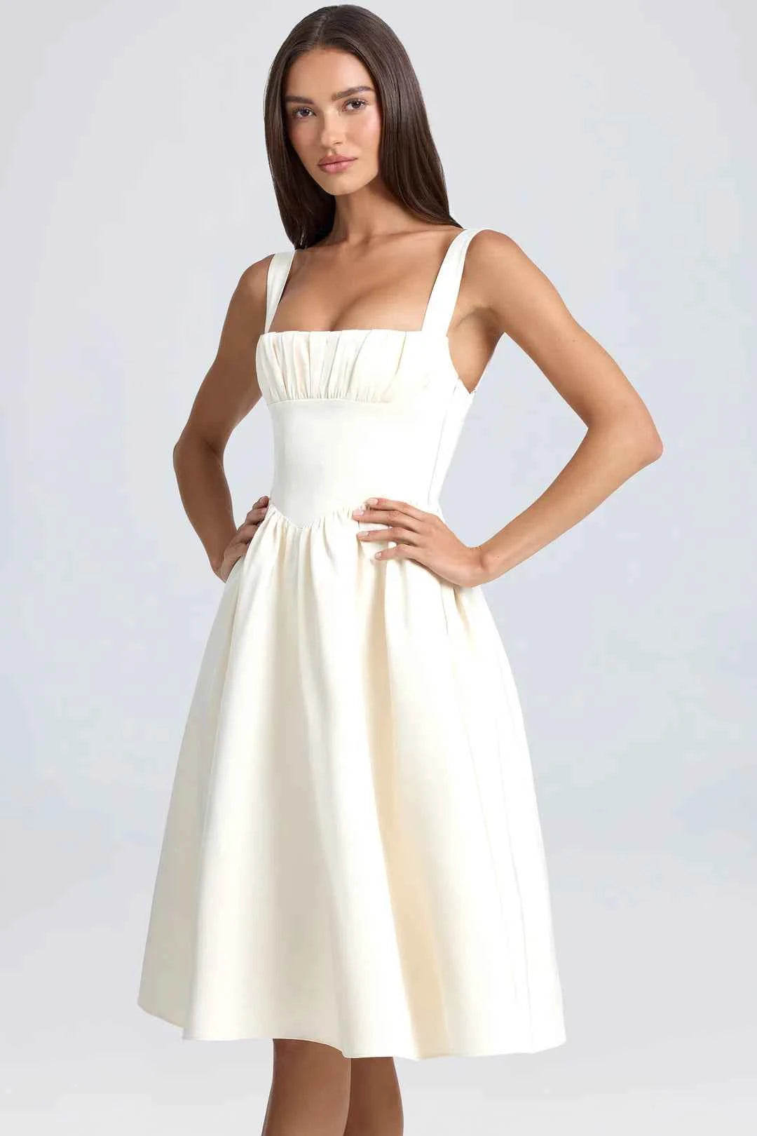 OhPolly - Draped Corset Midaxi Dress in Ivory